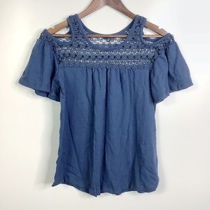 Hannah Blue Cold Shoulder Top